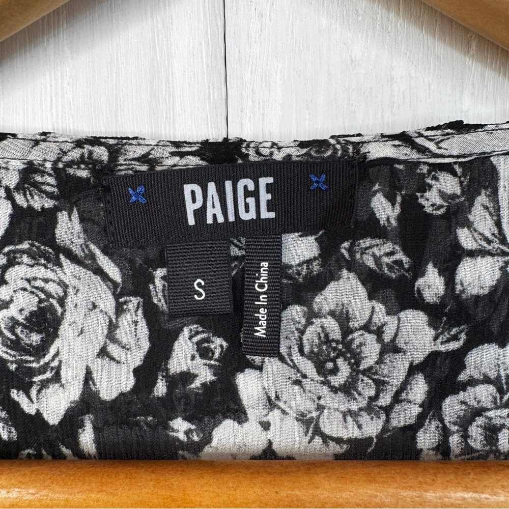 PAIGE Black and White Silk Floral Blouse - Picture 5 of 8